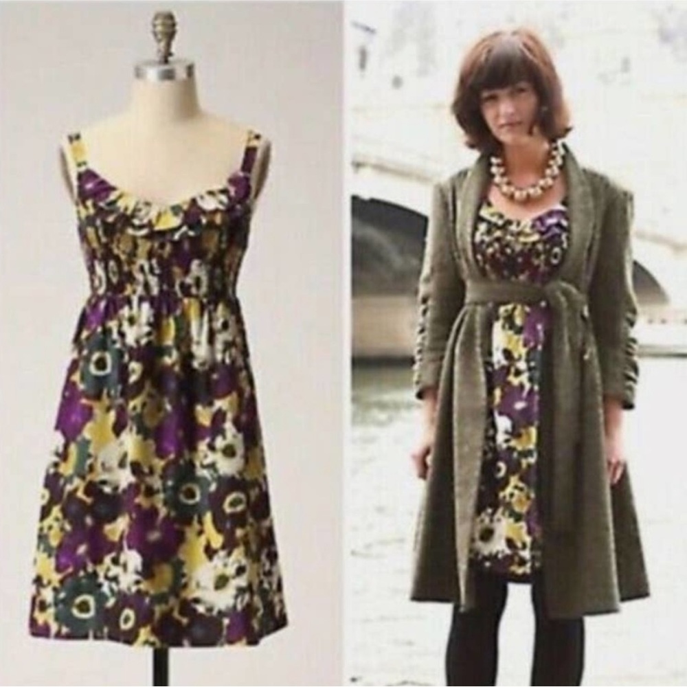 Maeve Anthro Silk Giverny multi abstract print sleeveless dress size S in EUC